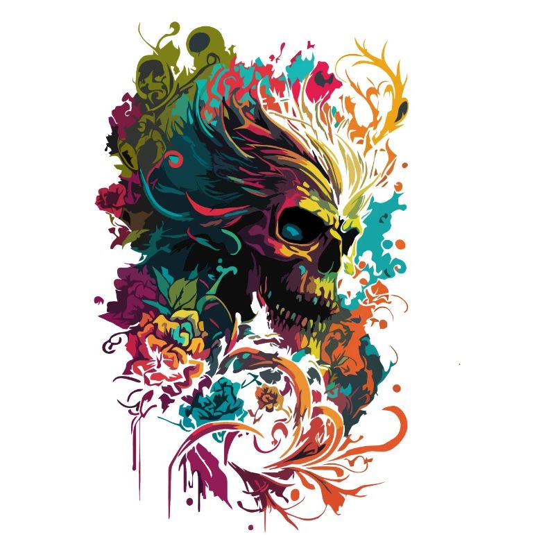Crâne avec des fleurs colorées