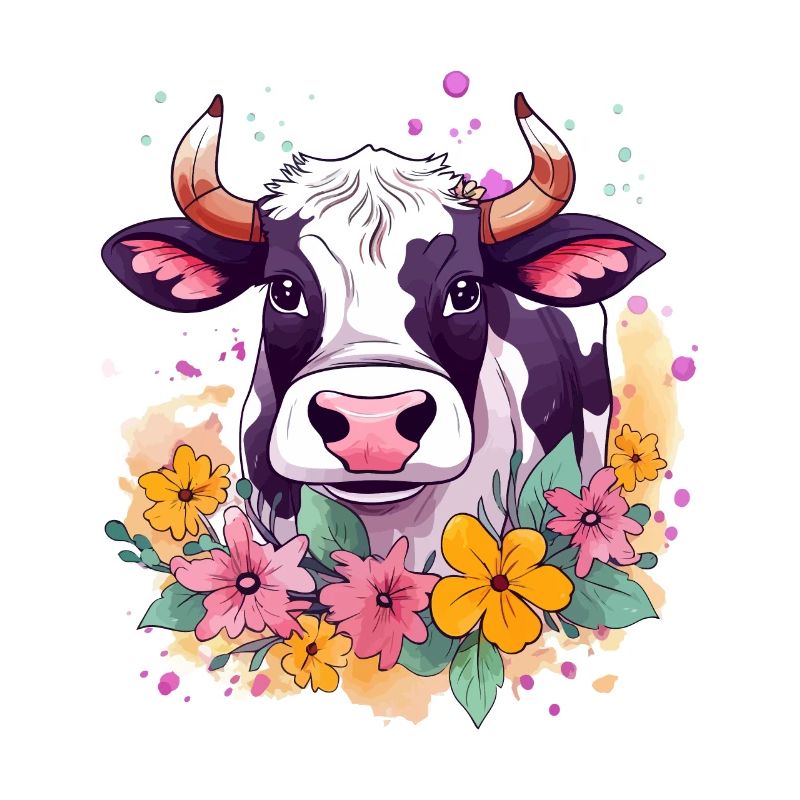Vache et fleurs