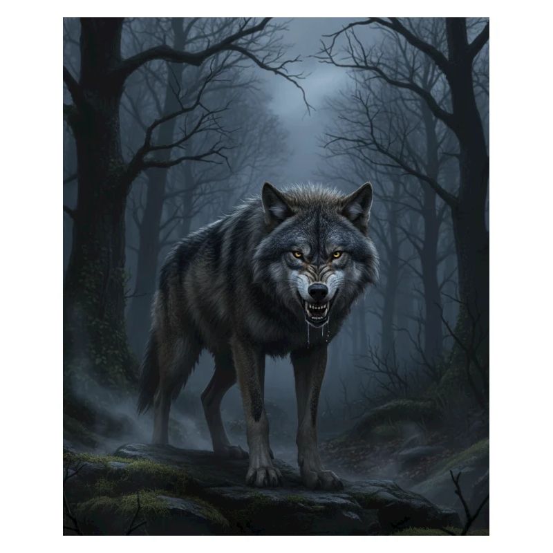 Wolf at night in the cloud forest