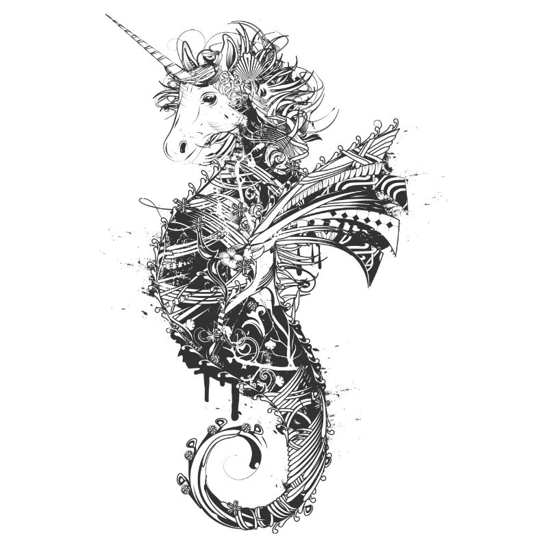 kunstvolle Zeichnung eines Einhorn Seepferdchen