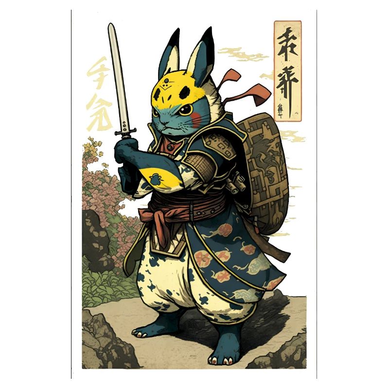 Lapin japonais en costume de samouraï dans le style ukiyo-e