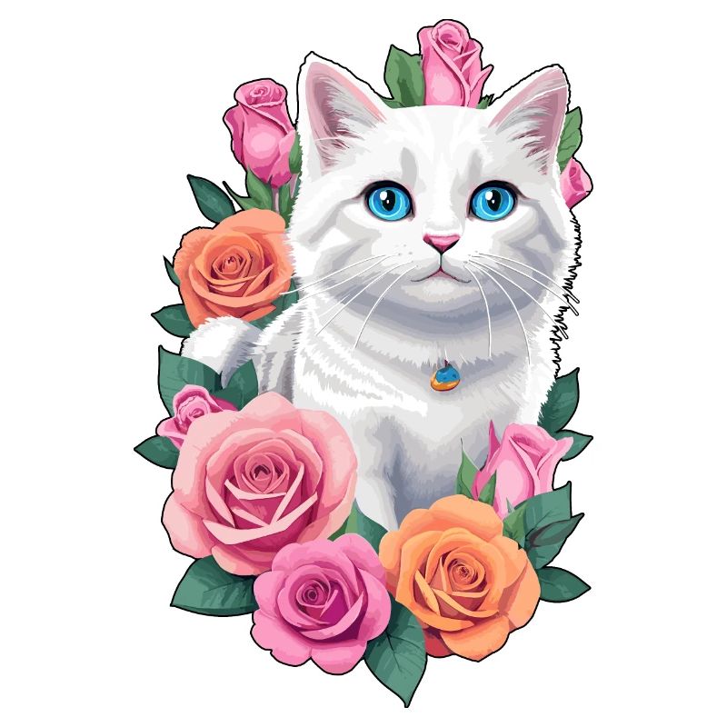 Katze mit Rosen