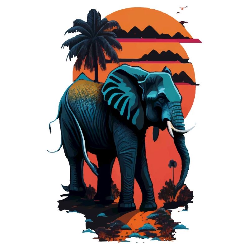 Eléphant, rue à Miami, couleurs vives,