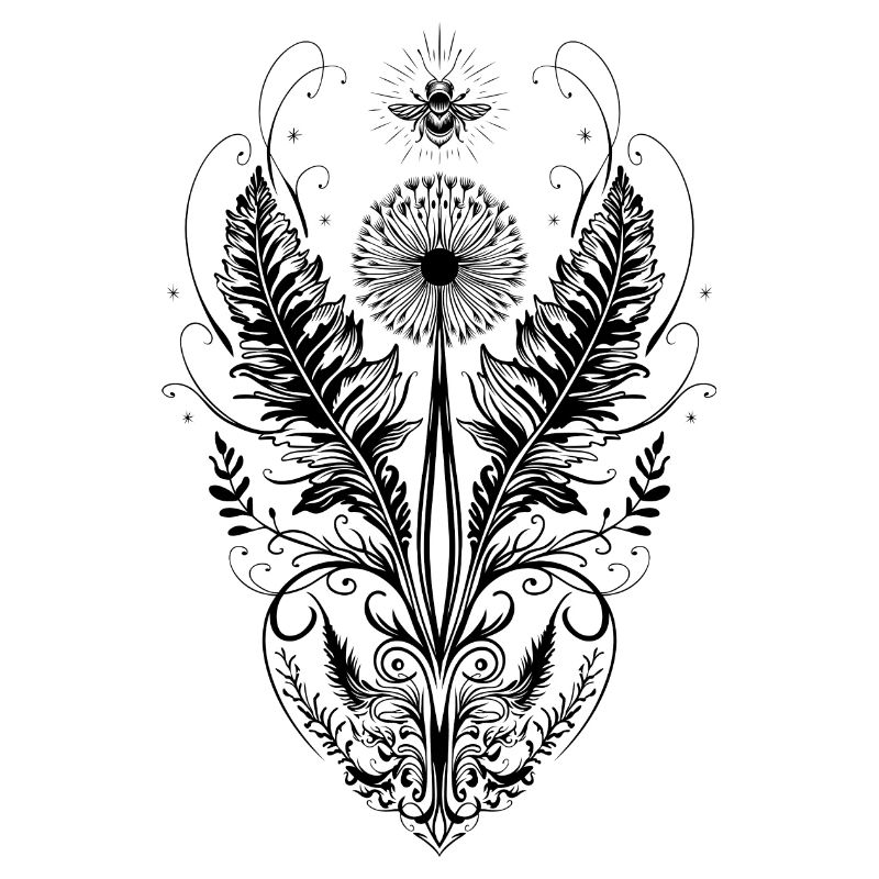 Dandelion bee heart botanical art