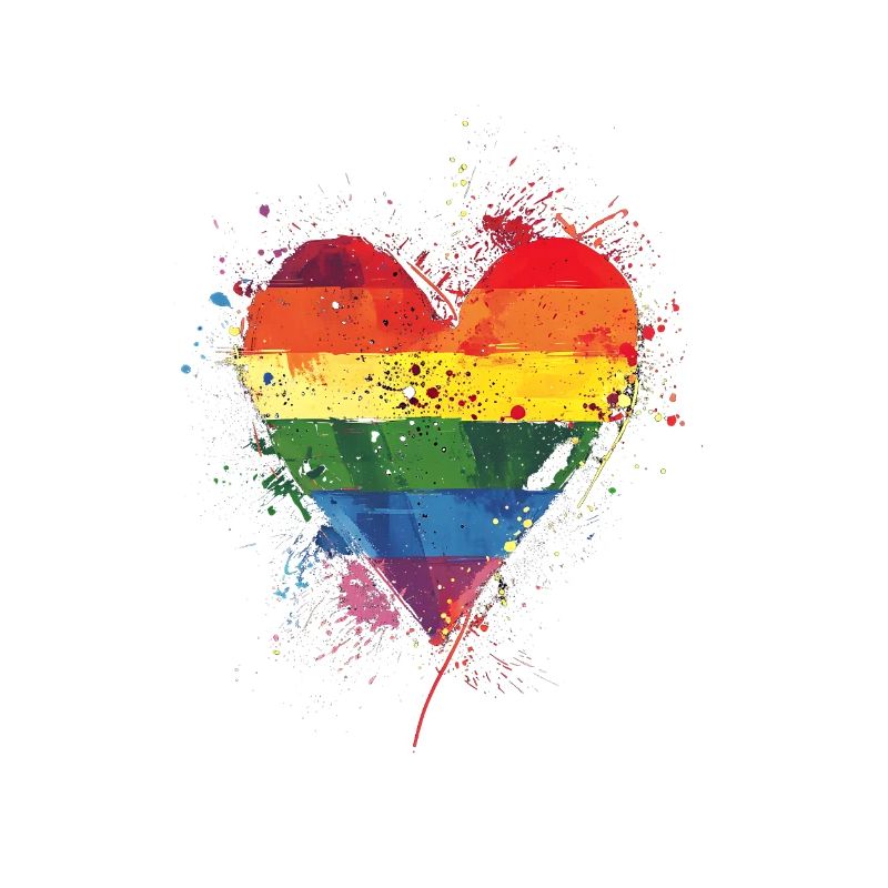 Abstraktes Regenbogenherz mit Tintenspritzern - Pride