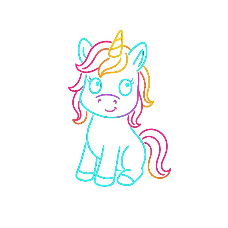 Sitzendes Neon Einhorn | Fantasy Leucht-Design Süß
