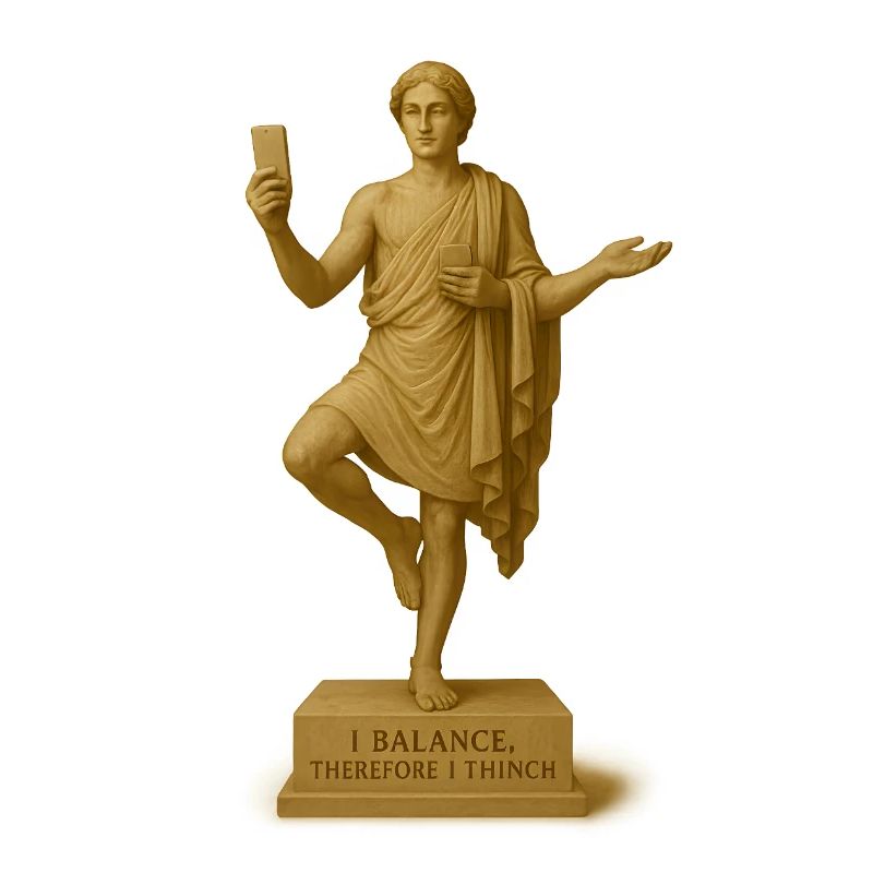 Philosophical statue with smartphone
