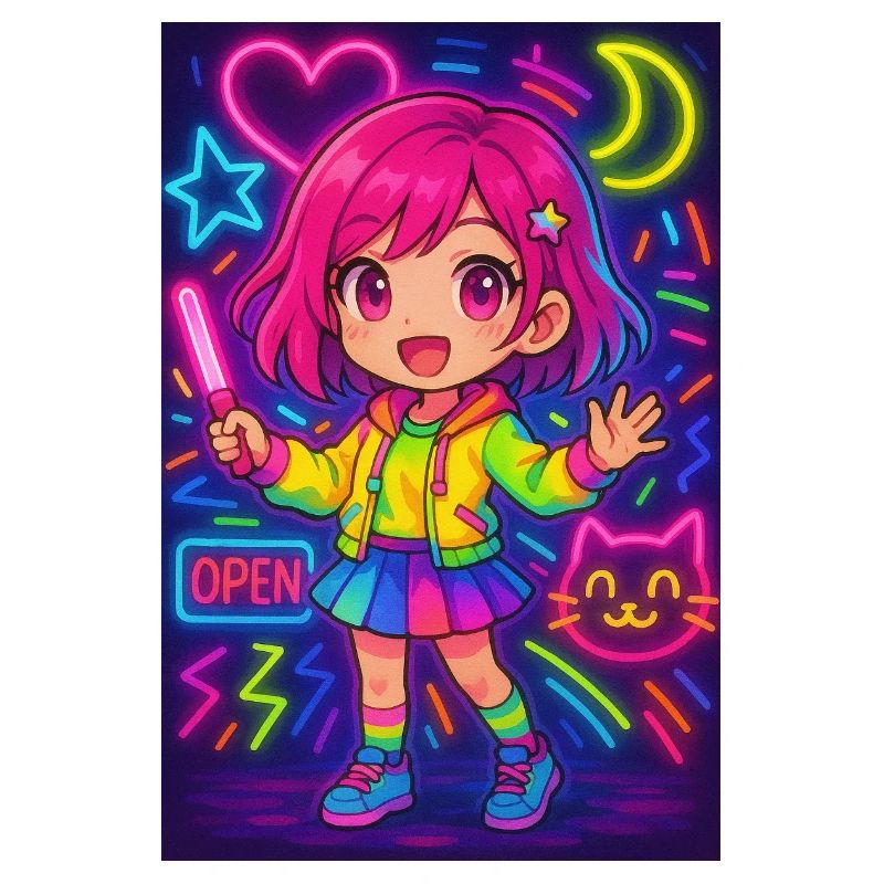 Neon Chibi Magic - Énergie d’anime colorée