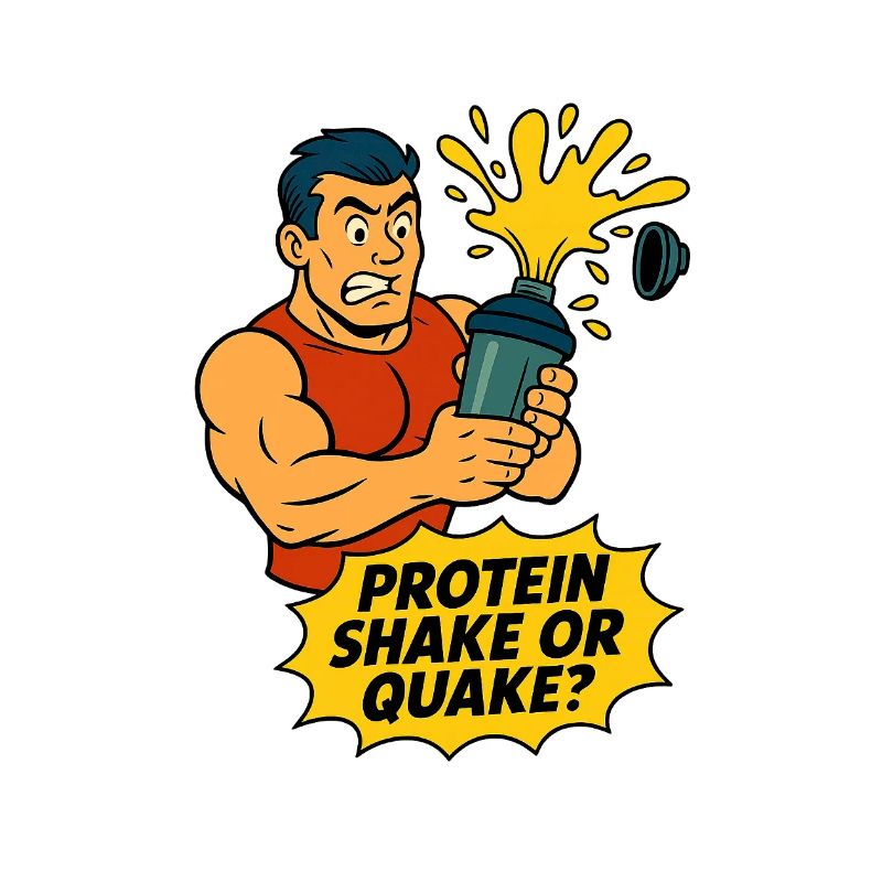 Lustiger Fitness-Cartoon – Proteinshake oder Quake