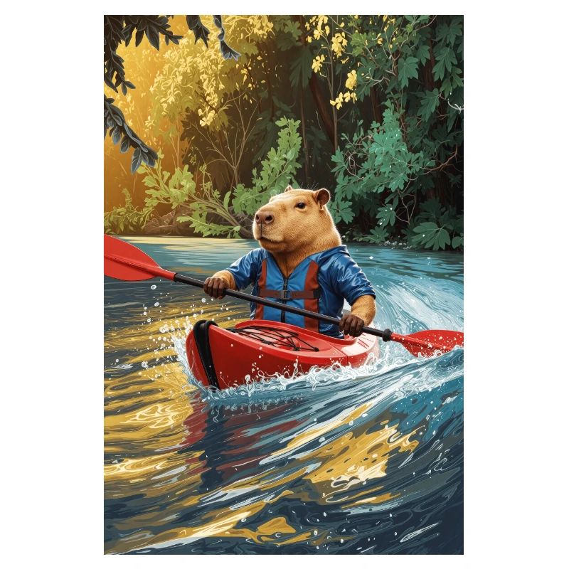 Humanoides Capybara im Kajak