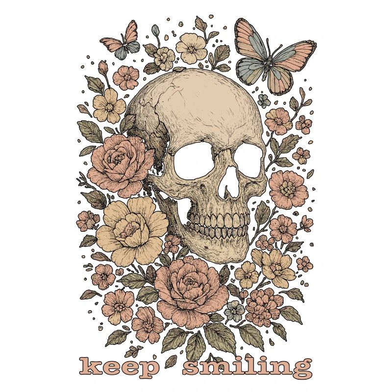 Keep smiling - Totenkopf & Blumen