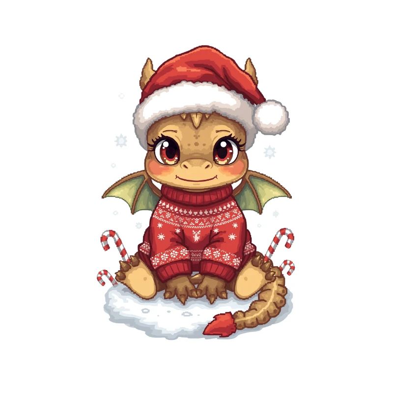 Kawaii Weihnachtsdrache im roten Pullover
