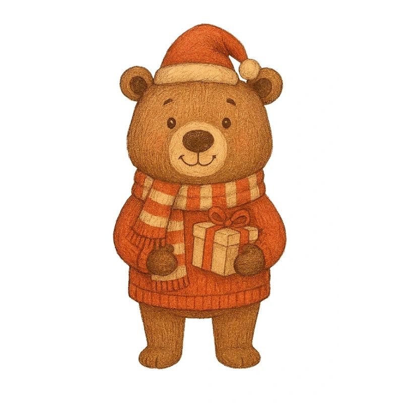 Petit ours de Noël mignon avec cadeau