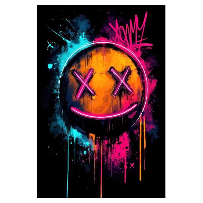 Neon-Graffiti-Smiley mit X-Augen