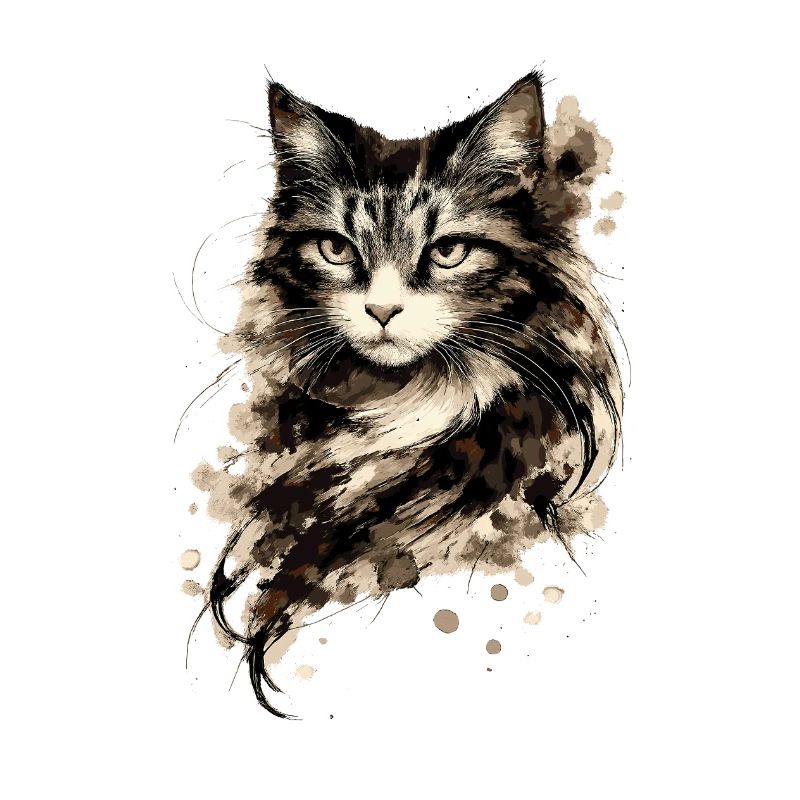 Portrait de chat à l’aquarelle avec éclaboussures d’encre