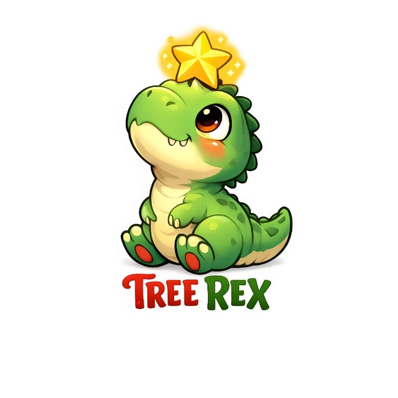 Tree Rex with fairy lights and gift Christmas