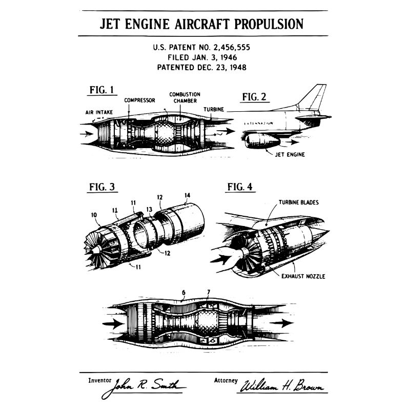 Brevet du plan de propulsion d’avion à réaction.