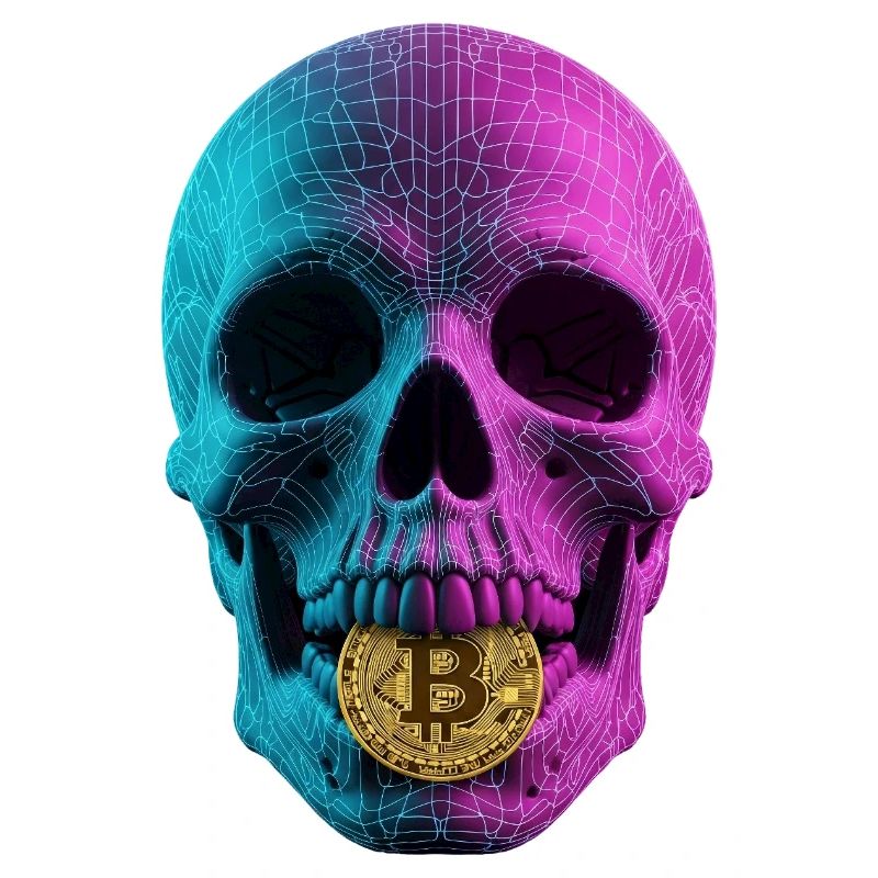 Conception du fil de fer de crâne Bitcoin Cyan Magenta