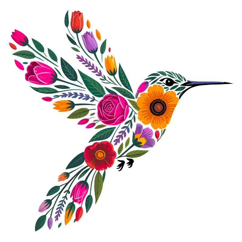 Graphisme Colibri Fleurs