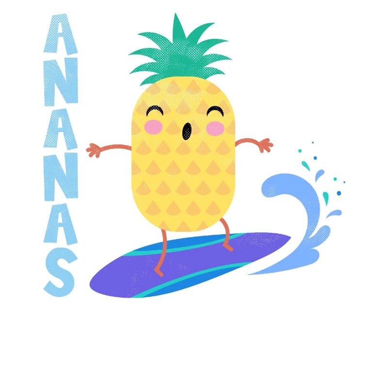 pineapple riding waves on a surfboard,