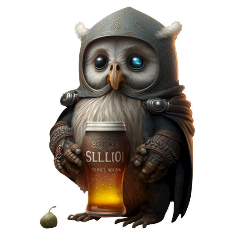 Ritterliche Eule mit einem Glas Bier