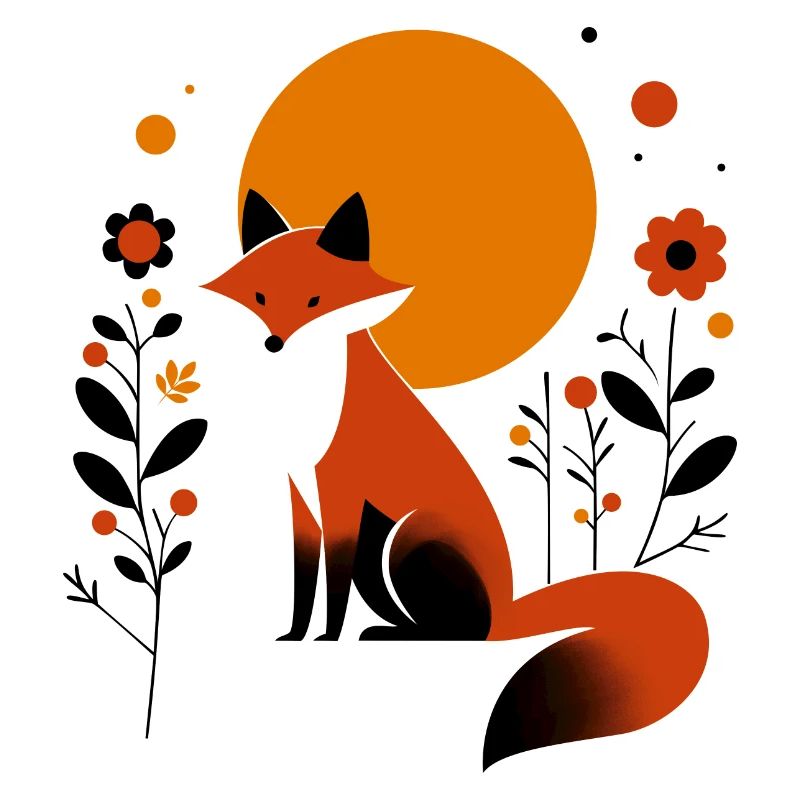Retro Fox with Flowers