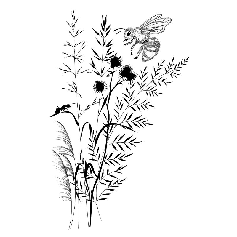 Composition fleurs sauvage et abeille fourmis