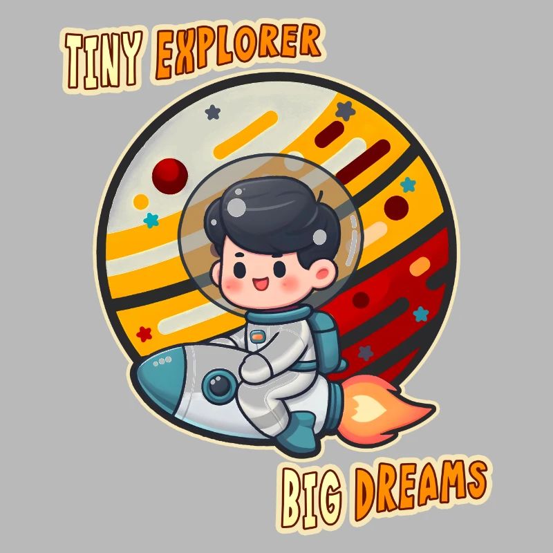 Tiny Cute Explorer, Astronaut Kid on a Rocket Tees