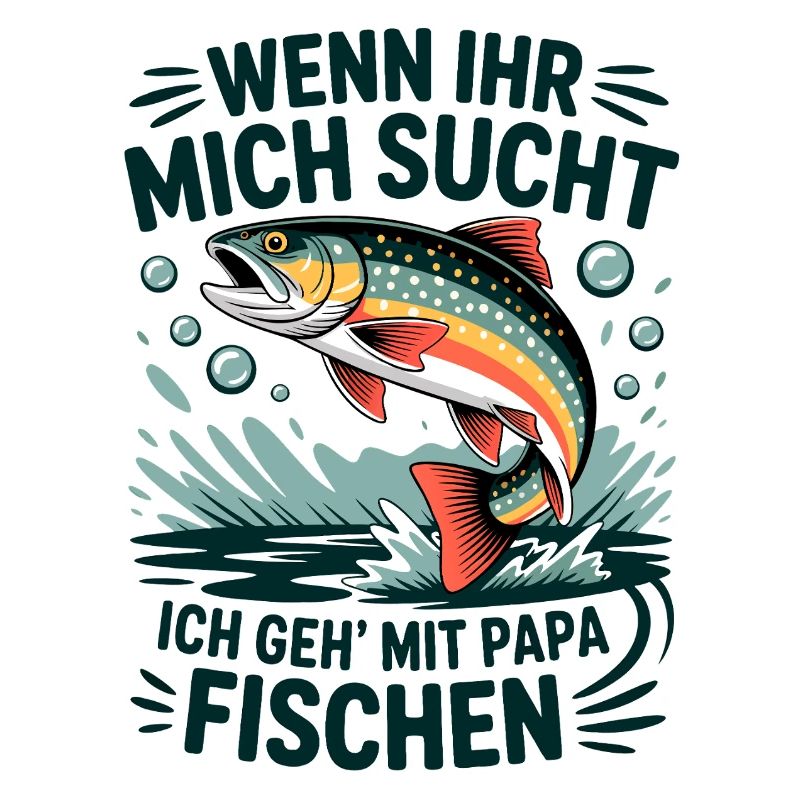 Angeln mit Papa mit springender Forelle