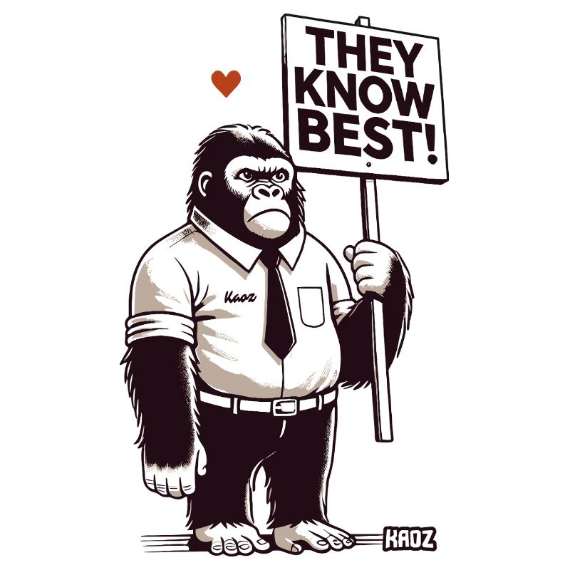Comic-Gorilla mit Schild „Sie wissen es besser"