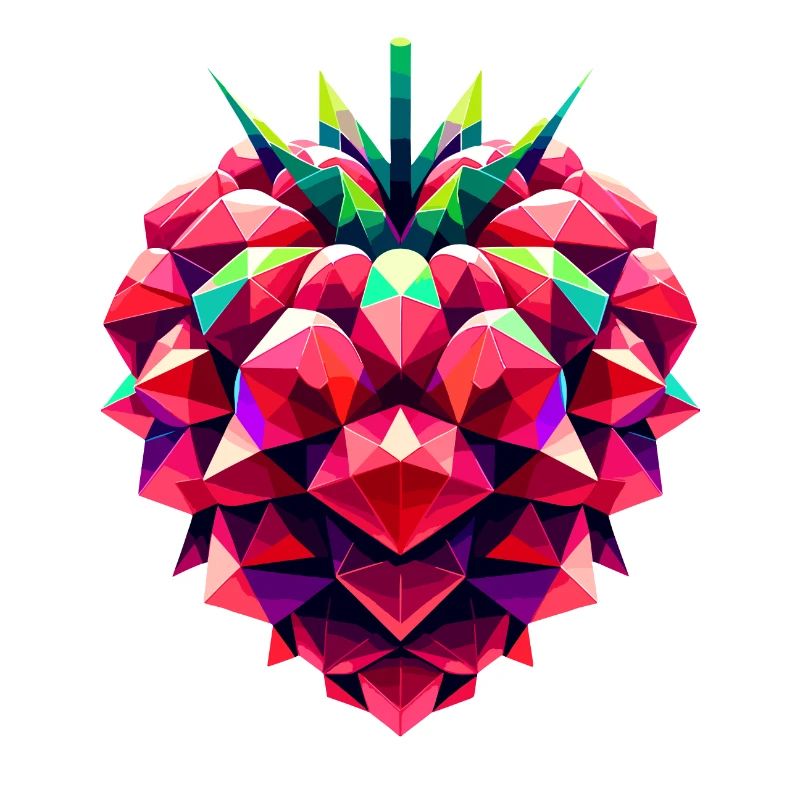 Geometrischer Himbeerbaum: Lebendiges Low-Poly-Artwork