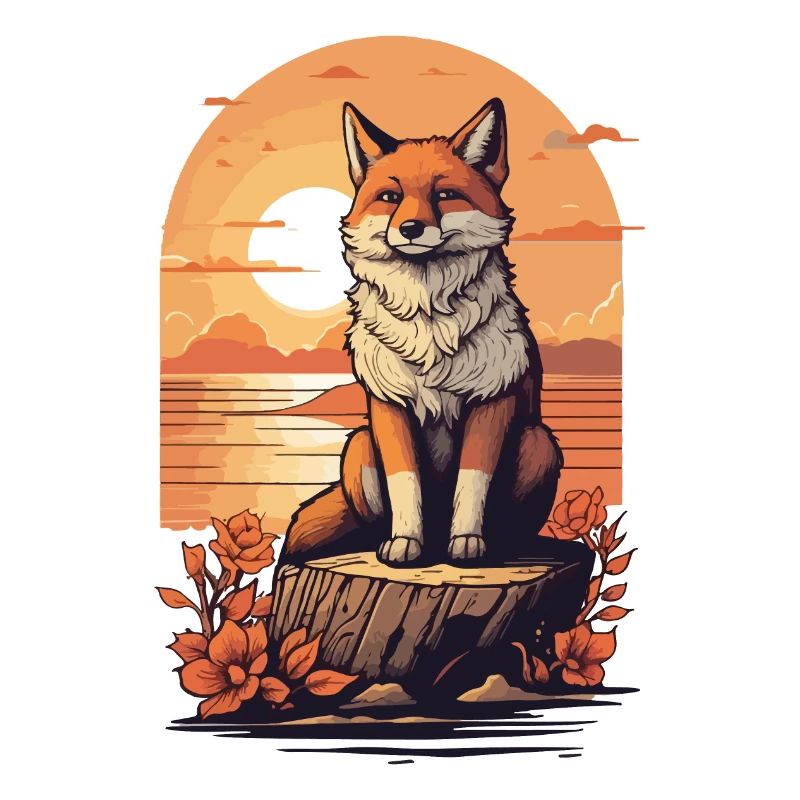 Cute cool fox watching sunset