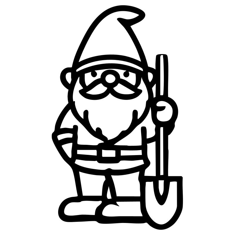 Garden gnome dwarf with shovel