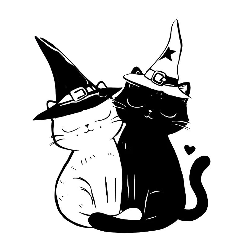 Black and White Witch Cats Pair" Description: