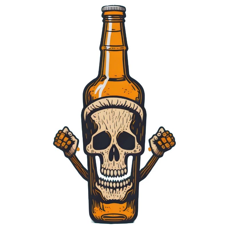Half beer bottle, half skull, drinking, boozing