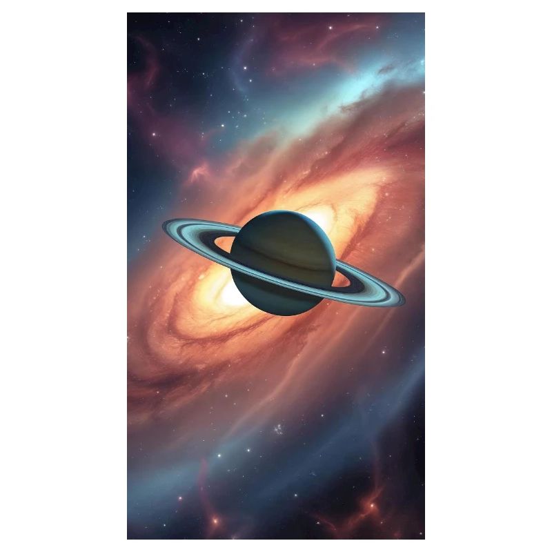 Saturn in space with galaxy background