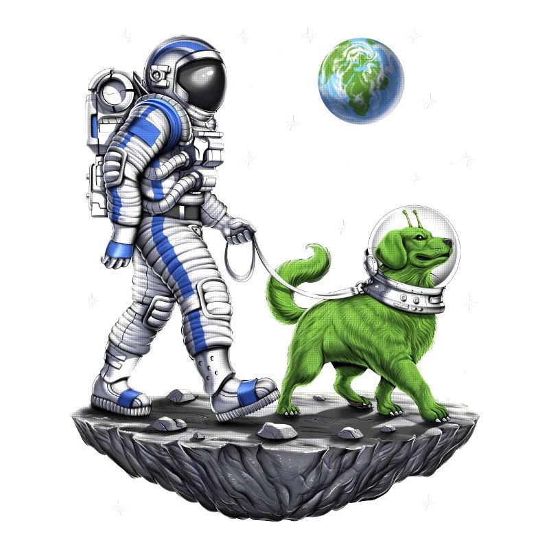 Astronaute de l’espace promenant un chien extraterrestre