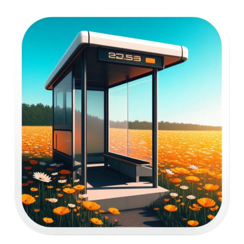 Bus stop in a field.