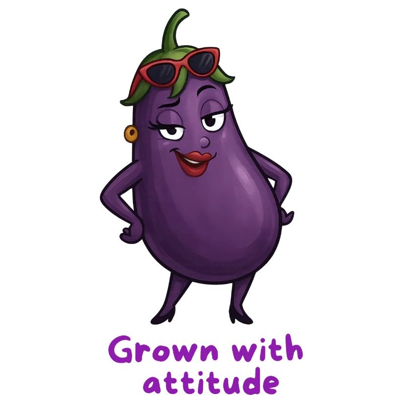 Eggplant with attitude vegetable illustration