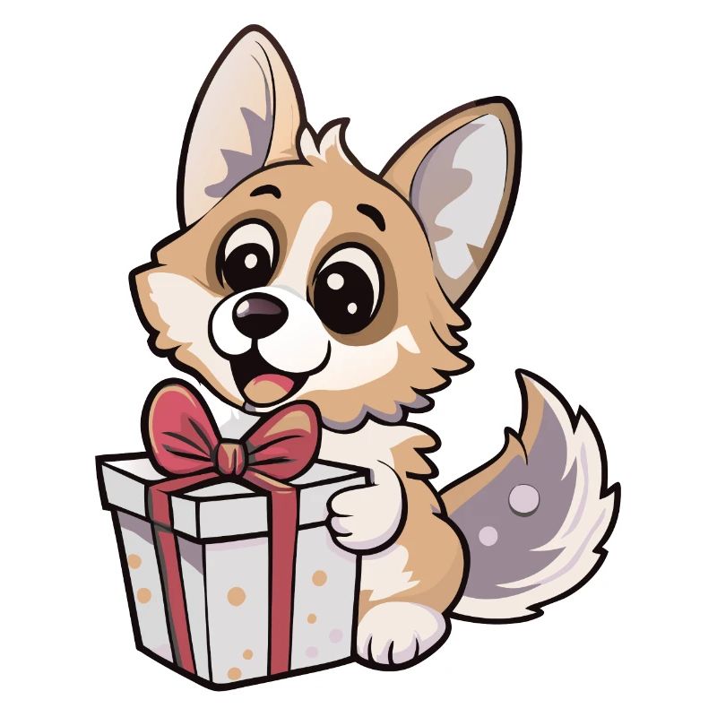 Cute wolf unwrapping gift