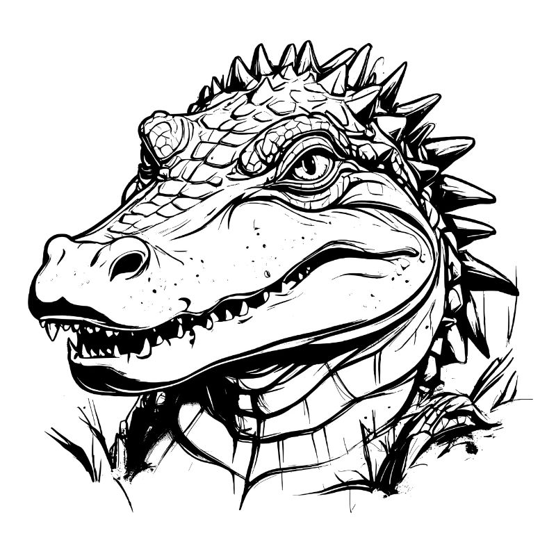 Alligator Crocodile Line Drawing Portrait