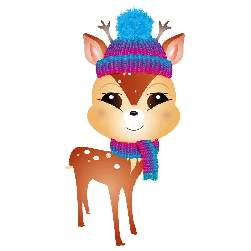 mignon petit cerf avec bonnet pompon et écharpe