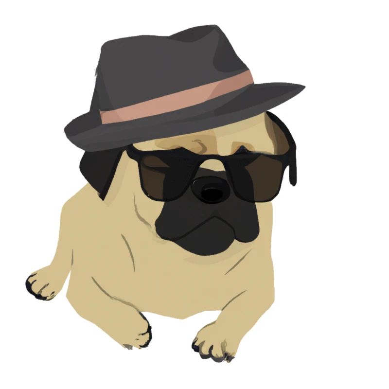 Cooler Mops mit einer Sonnenbrille und im Hut