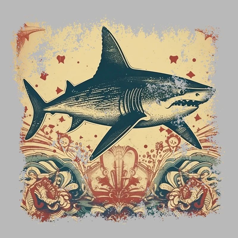 Cool retro shark with 50s patterns