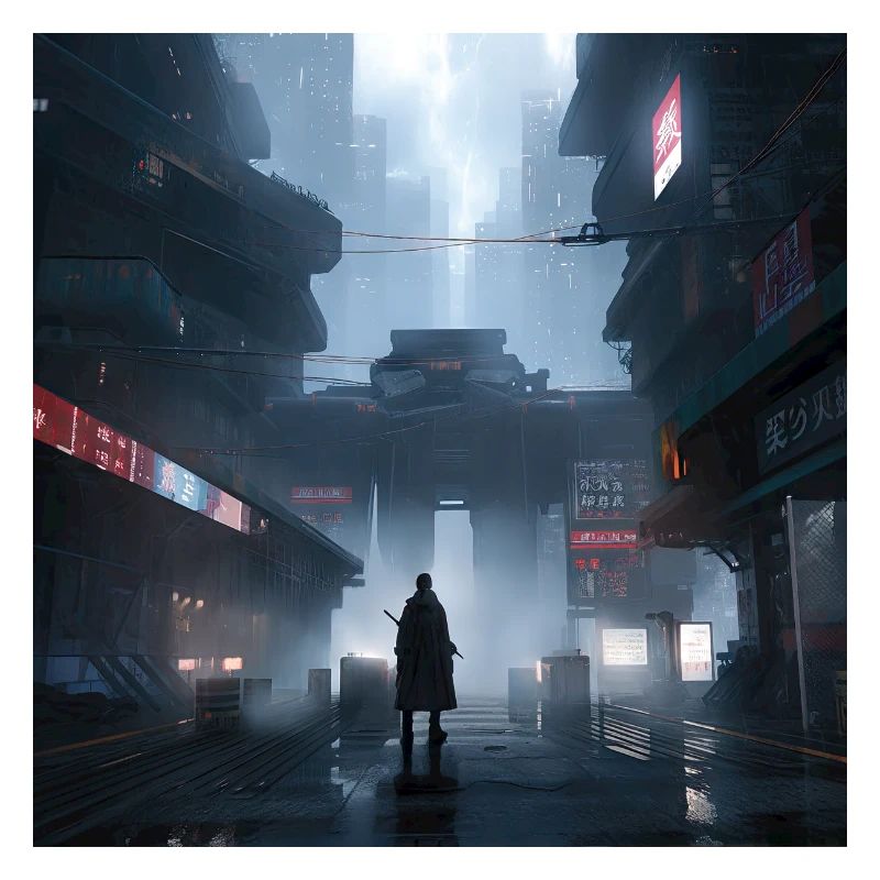 Shadow Ronin: Samurai Silhouette in a Rainy