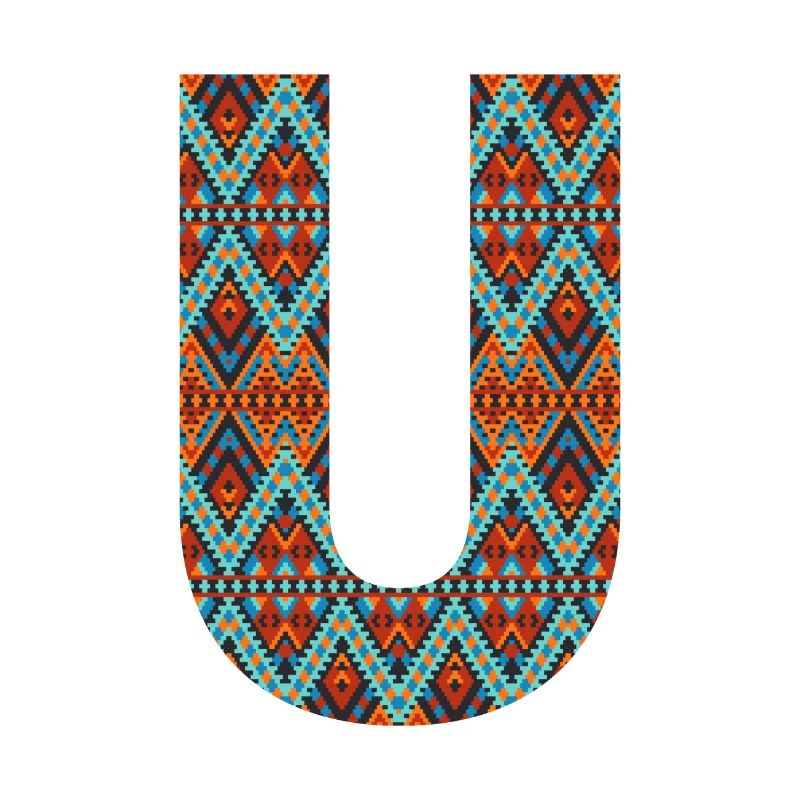 Buchstabe U-Boho-Design, Buntes Monogramm