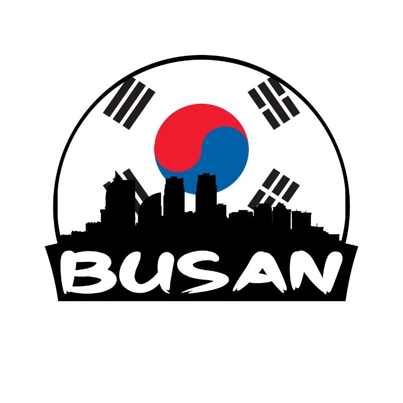 Busan, Corée du Sud, drapeau, Skyline, silhouette, voyage