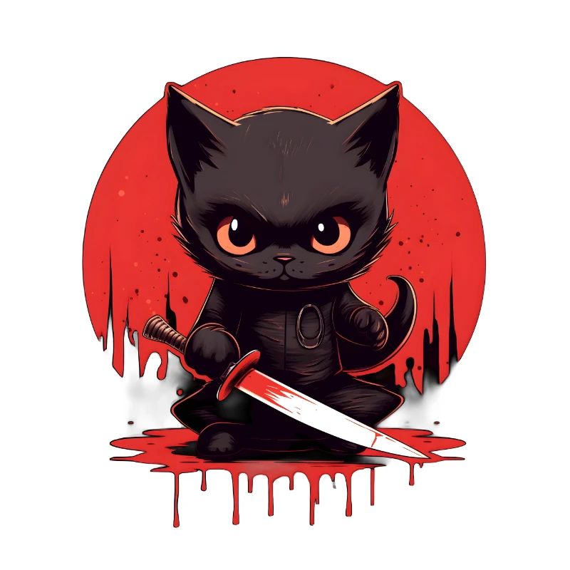 Chat noir assoiffé de sang