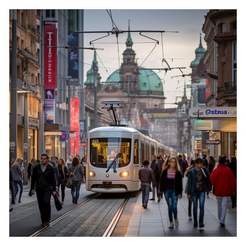Straße mit Straßenbahn