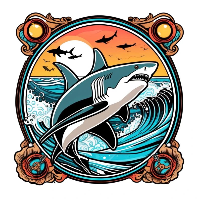 requin et coucher de soleil
